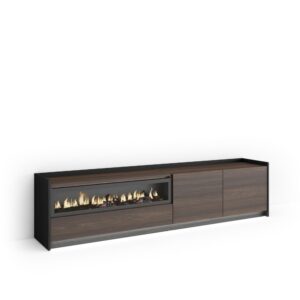 Wohnli Möbelsuche - TV-Möbel Holzeffekt eiche schwarz 207x37x50cm Kamin mit Feuereffekt