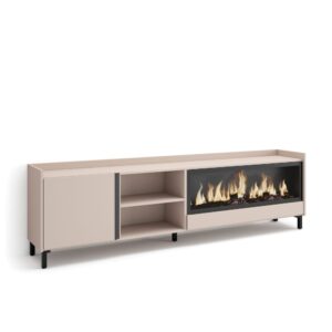 Wohnli Möbelsuche - TV-Möbel Holzeffekt beige 212x35x61cm Kamin mit Feuereffekt XXL