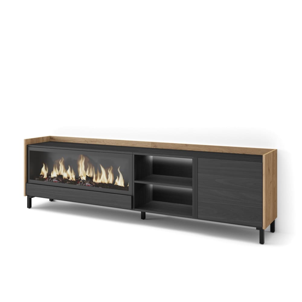 Wohnli Möbelsuche - TV-Möbel Holzeffekt schwarz eiche 212x35x61cm Kamin mit Feuereffekt