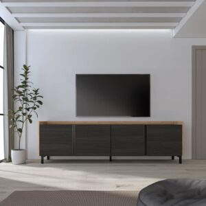 TV-Möbel Holzeffekt schwarz und eiche 207x35x61cm mit Beinen 207x61x35cm Spanplatte Schwarz Skraut home Möbel Wohnzimmermöbel TV-Möbel
