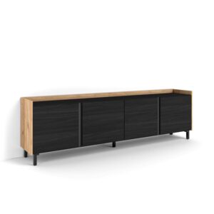 Wohnli Möbelsuche - TV-Möbel Holzeffekt schwarz und eiche 207x35x61cm mit Beinen