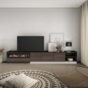 wohnli-moebel-suche-M26043446-1 TV-Möbel Holzeffekt eiche schwarz 310x37x50cm Kamin mit Feuereffekt 310x50x37cm Spanplatte Braun Skraut home Möbel Wohnzimmermöbel TV-Möbel