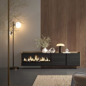 wohnli-moebel-suche-M26043447-1 TV-Möbel Holzeffekt schwarz eiche 212x35x50cm Kamin mit Feuereffekt 212x50x35cm Spanplatte Schwarz Skraut home Möbel Wohnzimmermöbel TV-Möbel