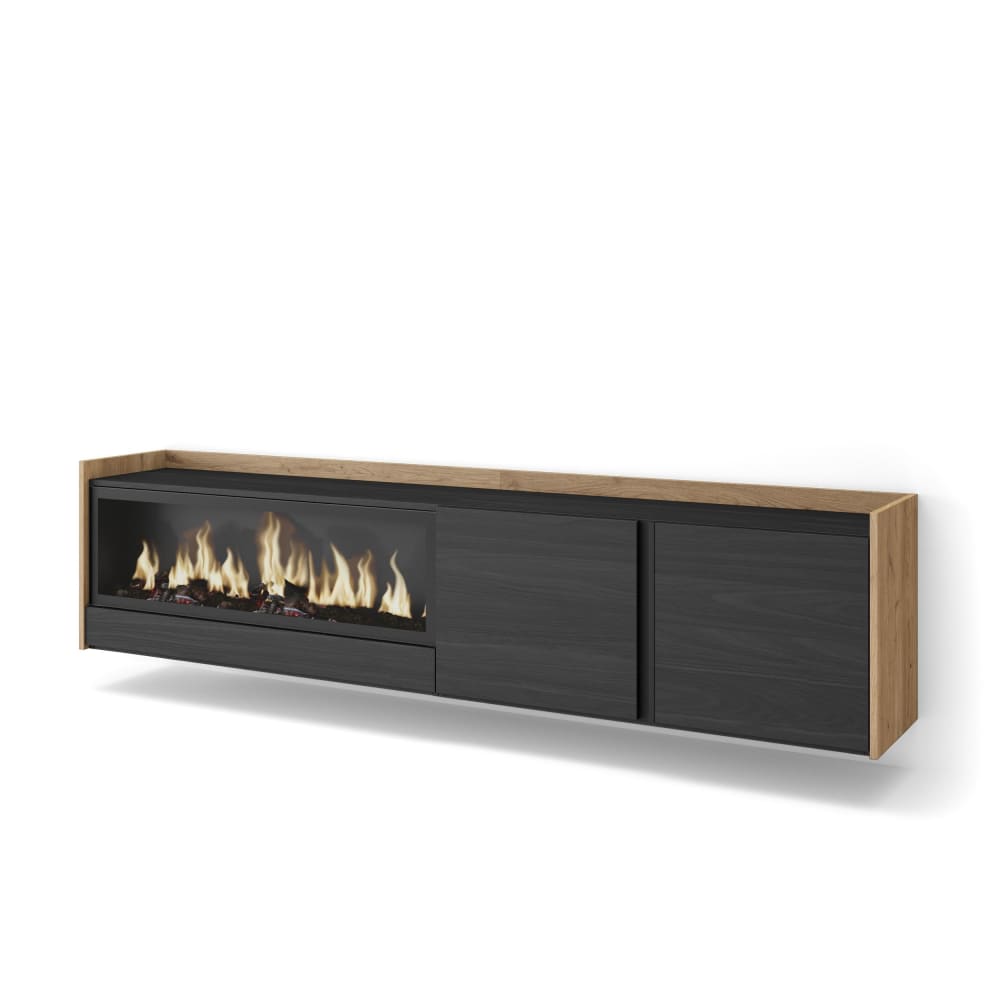 wohnli-moebel-suche-M26043447 Wohnli Möbelsuche - TV-Möbel Holzeffekt schwarz eiche 212x35x50cm Kamin mit Feuereffekt