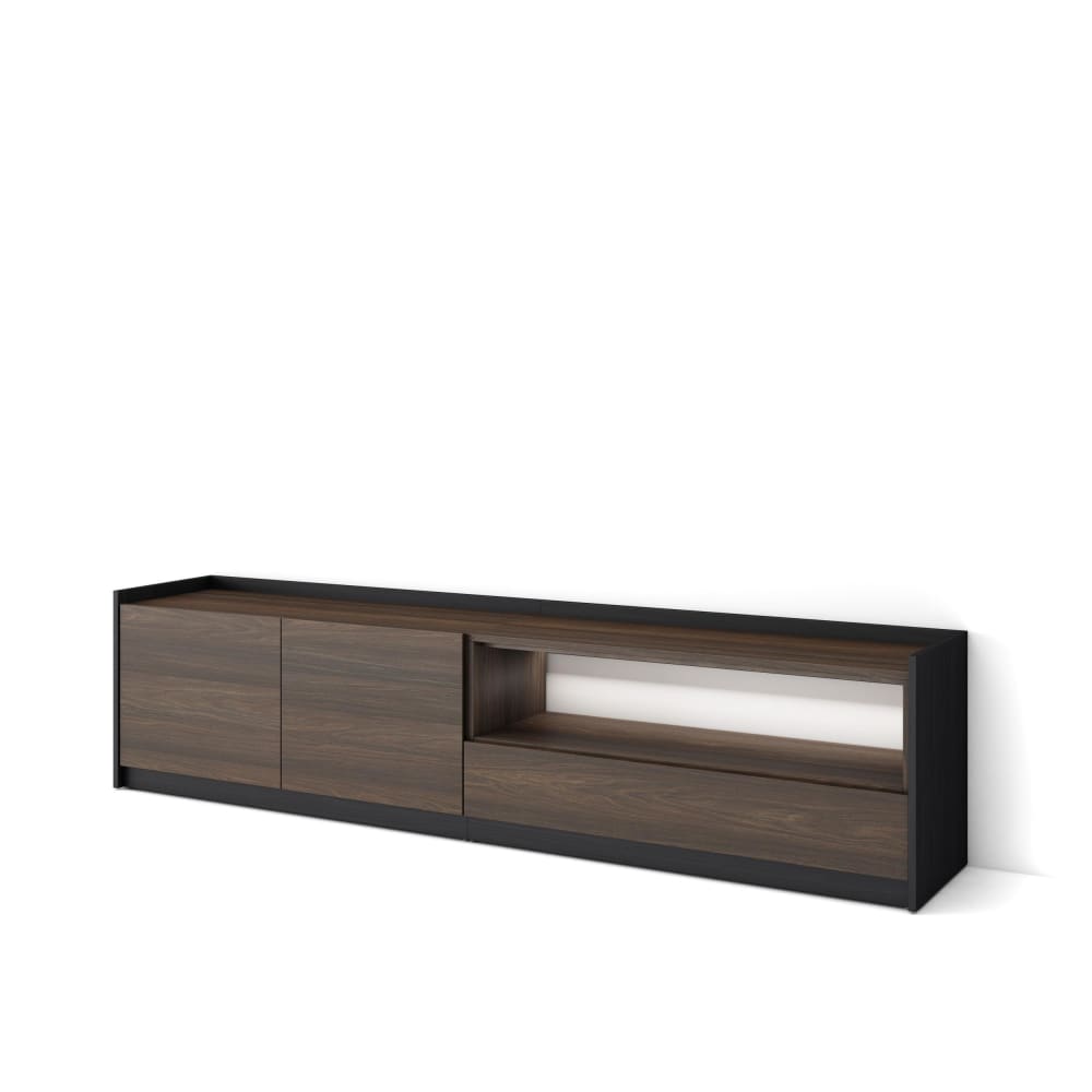 wohnli-moebel-suche-M26043448 Wohnli Möbelsuche - TV-Möbel Holzeffekt dunkler eiche und schwarz 207x37x50cm mit Led