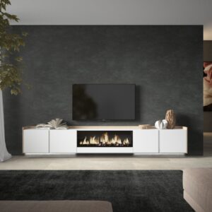 wohnli-moebel-suche-M26043449-1 TV-Möbel Holzeffekt weiß und eiche 315x35x50cm Kamin mit Feuereffekt 315x50x35cm Spanplatte Weiß Skraut home Möbel Wohnzimmermöbel TV-Möbel