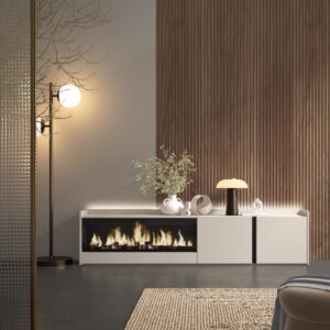 TV-Möbel Holzeffekt beige 212x35x50cm Kamin mit Feuereffekt XXL 212x50x35cm Spanplatte Beige Skraut home Möbel Wohnzimmermöbel TV-Möbel