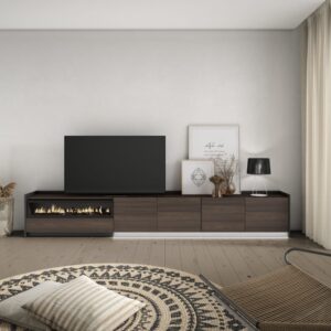 wohnli-moebel-suche-M26043453-1 TV-Möbel Holzeffekt eiche schwarz 310x37x50cm Kamin mit Feuereffekt 310x50x37cm Spanplatte Braun Skraut home Möbel Wohnzimmermöbel TV-Möbel