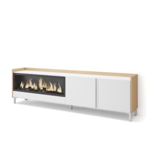 wohnli-moebel-suche-M26043456 Wohnli Möbelsuche - TV-Möbel Holzeffekt weiß und eiche 212x35x61cm Kamin mit Feuereffekt
