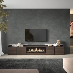 TV-Möbel Holzeffekt eiche schwarz 315x35x50cm Kamin mit Feuereffekt 315x50x35cm Spanplatte Braun Skraut home Möbel Wohnzimmermöbel TV-Möbel