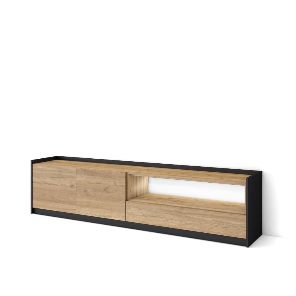 Wohnli Möbelsuche - TV-Möbel Holzeffekt eiche und schwarz 207x37x50cm mit Led