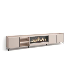 Wohnli Möbelsuche - TV-Möbel Holzeffekt beige 315x35x61cm Kamin mit Feuereffekt XXL