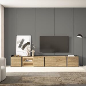 TV-Möbel Holzeffekt eiche und schwarz 309x35x50cm mit Led 309x50x35cm Spanplatte Beige Skraut home Möbel Wohnzimmermöbel TV-Möbel