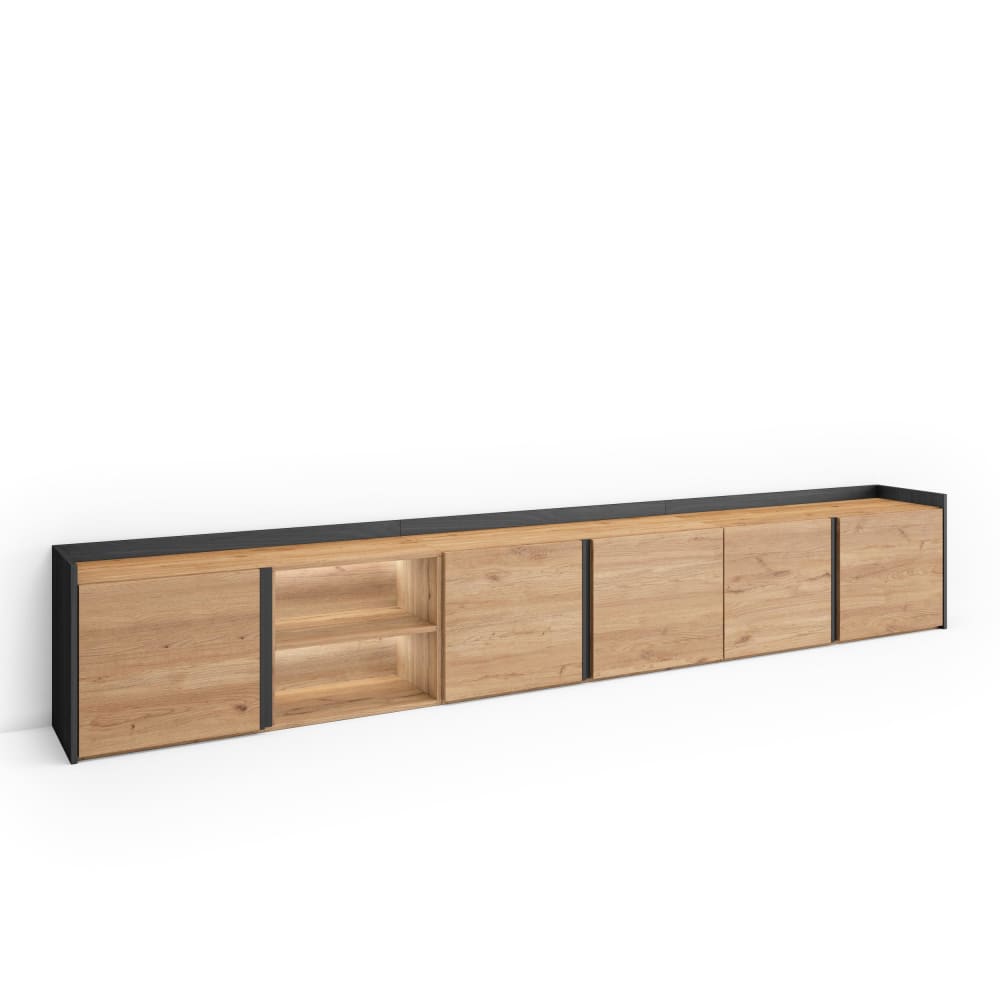 Wohnli Möbelsuche - TV-Möbel Holzeffekt eiche und schwarz 309x35x50cm mit Led