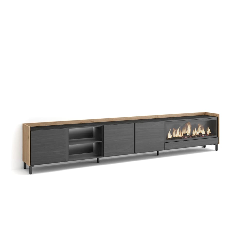 wohnli-moebel-suche-M26043463 Wohnli Möbelsuche - TV-Möbel Holzeffekt schwarz eiche 315x35x61cm Kamin mit Feuereffekt