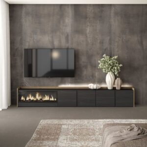 wohnli-moebel-suche-M26043466-1 TV-Möbel Holzeffekt schwarz eiche 315x35x50cm Kamin mit Feuereffekt 315x50x35cm Spanplatte Schwarz Skraut home Möbel Wohnzimmermöbel TV-Möbel