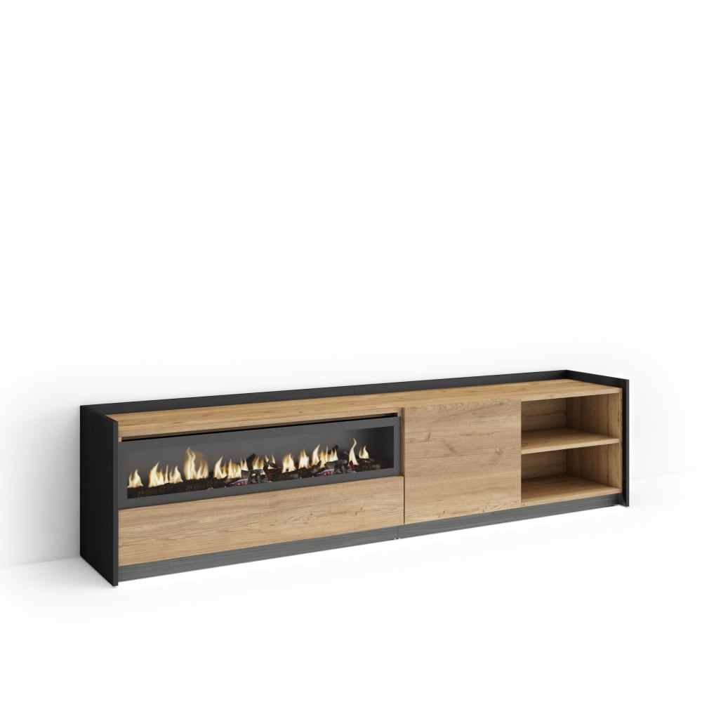 wohnli-moebel-suche-M26043469 Wohnli Möbelsuche - TV-Möbel Holzeffekt eiche schwarz 207x37x50cm Kamin mit Feuereffekt
