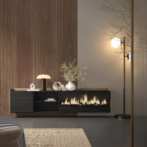 wohnli-moebel-suche-M26043472-1 TV-Möbel Holzeffekt schwarz eiche 212x35x50cm Kamin mit Feuereffekt 212x50x35cm Spanplatte Schwarz Skraut home Möbel Wohnzimmermöbel TV-Möbel