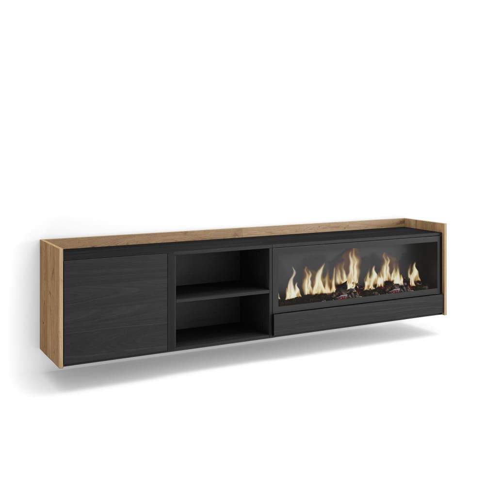 wohnli-moebel-suche-M26043472 Wohnli Möbelsuche - TV-Möbel Holzeffekt schwarz eiche 212x35x50cm Kamin mit Feuereffekt