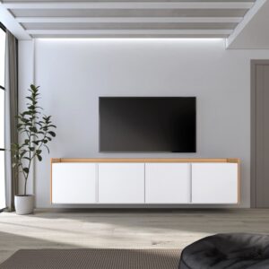 wohnli-moebel-suche-M26043473-1 TV-Möbel Holzeffekt weiß und eiche 207x35x50cm Hängend 207x50x35cm Spanplatte Weiß Skraut home Möbel Wohnzimmermöbel TV-Möbel