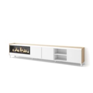 Wohnli Möbelsuche - TV-Möbel Holzeffekt weiß und eiche 315x35x61cm Kamin mit Feuereffekt