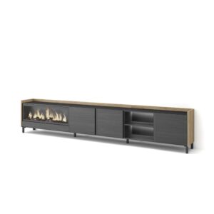 Wohnli Möbelsuche - TV-Möbel Holzeffekt schwarz eiche 315x35x61cm Kamin mit Feuereffekt