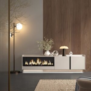 wohnli-moebel-suche-M26043487-1 TV-Möbel Holzeffekt beige 212x35x50cm Kamin mit Feuereffekt XXL 212x50x35cm Spanplatte Beige Skraut home Möbel Wohnzimmermöbel TV-Möbel