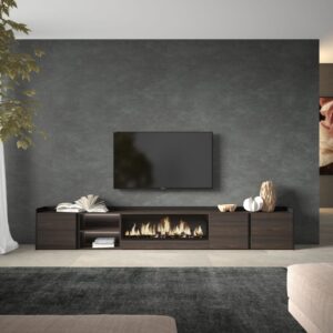 TV-Möbel Holzeffekt eiche schwarz 315x35x50cm Kamin mit Feuereffekt 315x50x35cm Spanplatte Braun Skraut home Möbel Wohnzimmermöbel TV-Möbel