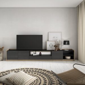 TV-Möbel Holzeffekt schwarz und eiche 310x37x50cm mit Led 310x50x37cm Spanplatte Schwarz Skraut home Möbel Wohnzimmermöbel TV-Möbel