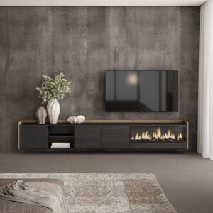 wohnli-moebel-suche-M26043494-1 TV-Möbel Holzeffekt schwarz eiche 315x35x50cm Kamin mit Feuereffekt 315x50x35cm Spanplatte Schwarz Skraut home Möbel Wohnzimmermöbel TV-Möbel