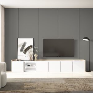 TV-Möbel Holzeffekt weiß und eiche 309x35x50cm mit Led 309x50x35cm Spanplatte Weiß Skraut home Möbel Wohnzimmermöbel TV-Möbel