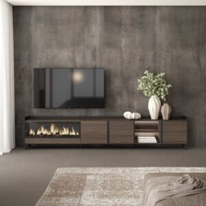 wohnli-moebel-suche-M26043499-1 TV-Möbel Holzeffekt eiche schwarz 315x35x61cm Kamin mit Feuereffekt 315x61x35cm Spanplatte Braun Skraut home Möbel Wohnzimmermöbel TV-Möbel