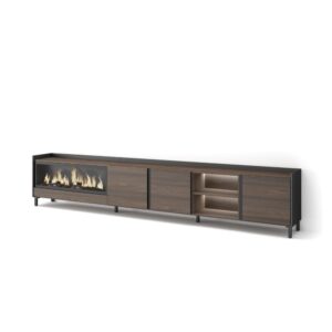 Wohnli Möbelsuche - TV-Möbel Holzeffekt eiche schwarz 315x35x61cm Kamin mit Feuereffekt