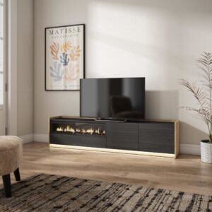 wohnli-moebel-suche-M26043503-1 TV-Möbel Holzeffekt schwarz eiche 207x37x50cm Kamin mit Feuereffekt 207x50x37cm Spanplatte Schwarz Skraut home Möbel Wohnzimmermöbel TV-Möbel