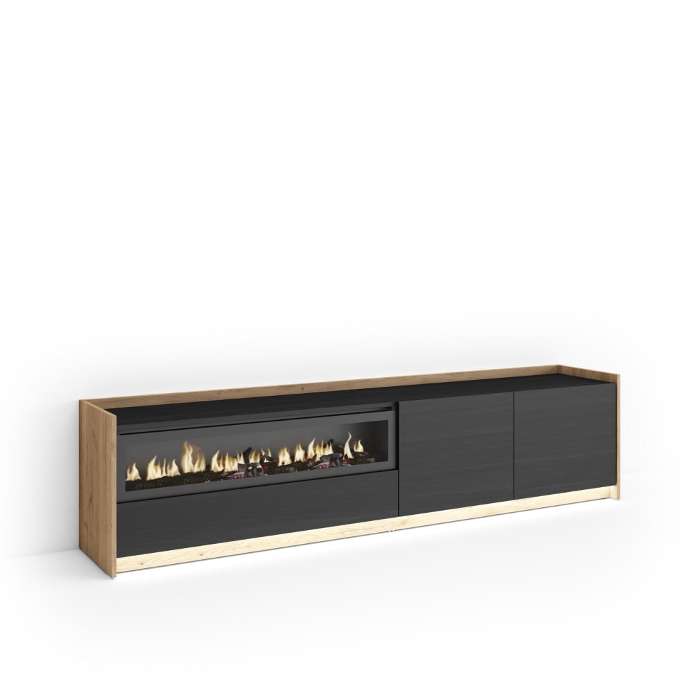 wohnli-moebel-suche-M26043503 Wohnli Möbelsuche - TV-Möbel Holzeffekt schwarz eiche 207x37x50cm Kamin mit Feuereffekt