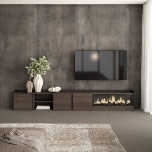 wohnli-moebel-suche-M26043505-1 TV-Möbel Holzeffekt eiche schwarz 315x35x50cm Kamin mit Feuereffekt 315x50x35cm Spanplatte Braun Skraut home Möbel Wohnzimmermöbel TV-Möbel