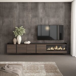 wohnli-moebel-suche-M26043508-1 TV-Möbel Holzeffekt eiche schwarz 315x35x50cm Kamin mit Feuereffekt 315x50x35cm Spanplatte Braun Skraut home Möbel Wohnzimmermöbel TV-Möbel