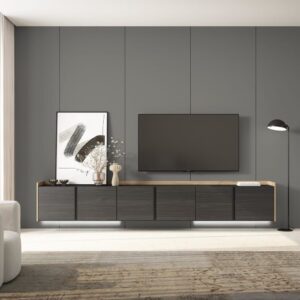 TV-Möbel Holzeffekt schwarz und eiche 309x35x50cm Hängend 309x50x35cm Spanplatte Schwarz Skraut home Möbel Wohnzimmermöbel TV-Möbel