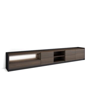 Wohnli Möbelsuche - TV-Möbel Holzeffekt dunkler eiche und schwarz 310x37x50cm mit Led