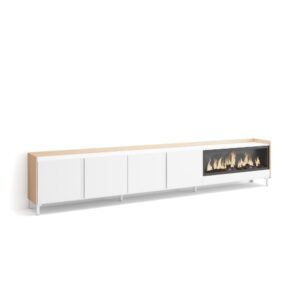 Wohnli Möbelsuche - TV-Möbel Holzeffekt weiß und eiche 315x35x61cm Kamin mit Feuereffekt