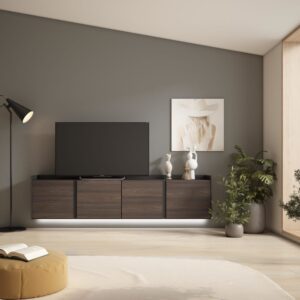 TV-Möbel Holzeffekt dunkler eiche und schwarz 207x35x50cm Hängend 207x50x35cm Spanplatte Braun Skraut home Möbel Wohnzimmermöbel TV-Möbel