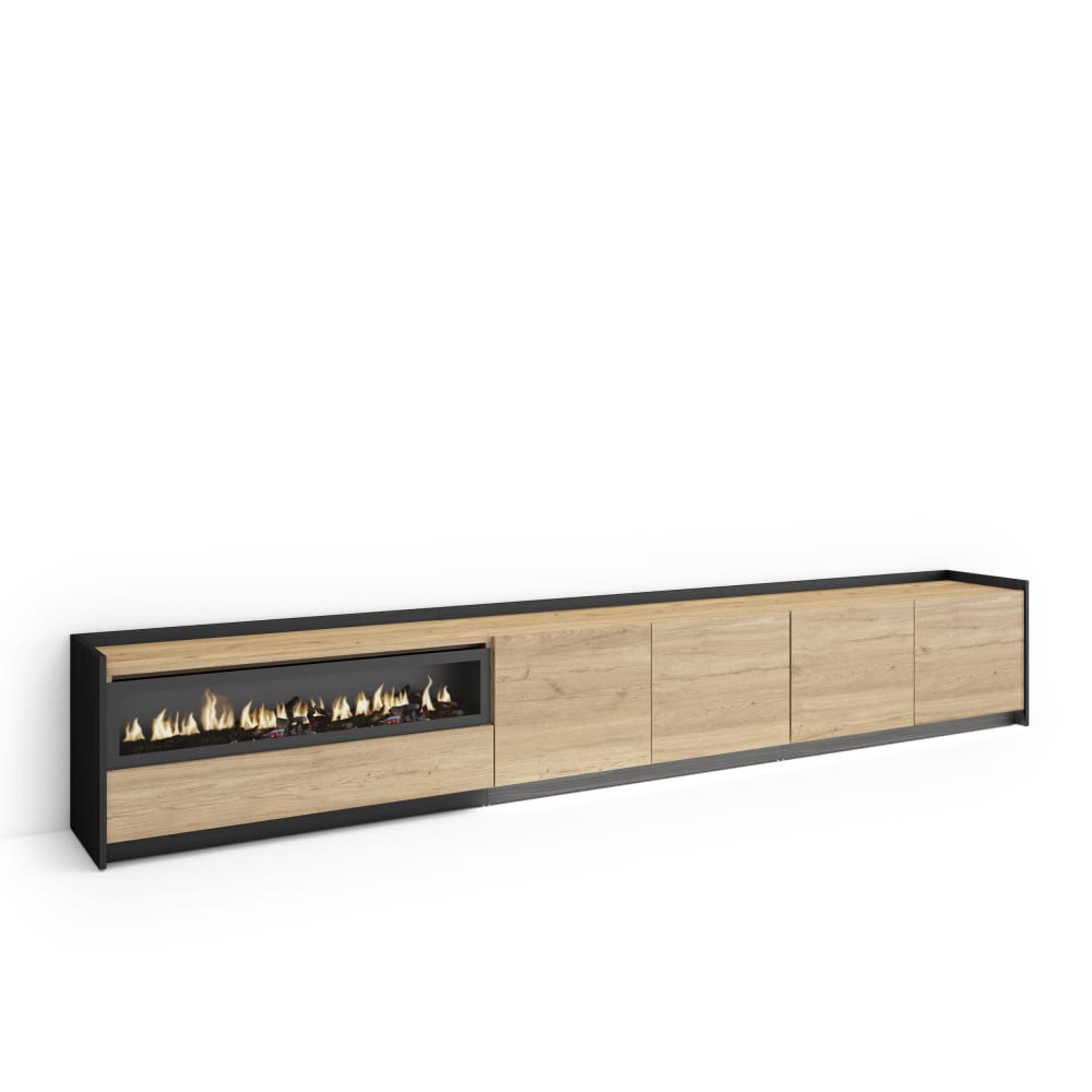 wohnli-moebel-suche-M26043515 Wohnli Möbelsuche - TV-Möbel Holzeffekt eiche schwarz 310x37x50cm Kamin mit Feuereffekt