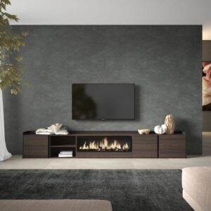 TV-Möbel Holzeffekt eiche schwarz 315x35x50cm Kamin mit Feuereffekt 315x50x35cm Spanplatte Braun Skraut home Möbel Wohnzimmermöbel TV-Möbel