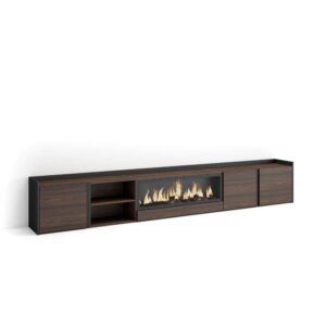 Wohnli Möbelsuche - TV-Möbel Holzeffekt eiche schwarz 315x35x50cm Kamin mit Feuereffekt