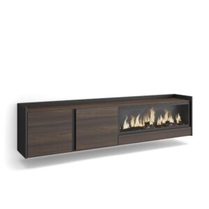 Wohnli Möbelsuche - TV-Möbel Holzeffekt eiche schwarz 212x35x50cm Kamin mit Feuereffekt