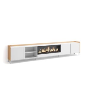 Wohnli Möbelsuche - TV-Möbel Holzeffekt weiß und eiche 315x35x61cm Kamin mit Feuereffekt