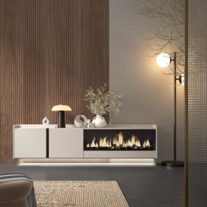 wohnli-moebel-suche-M26043526-1 TV-Möbel Holzeffekt beige 212x35x50cm Kamin mit Feuereffekt XXL 212x50x35cm Spanplatte Beige Skraut home Möbel Wohnzimmermöbel TV-Möbel