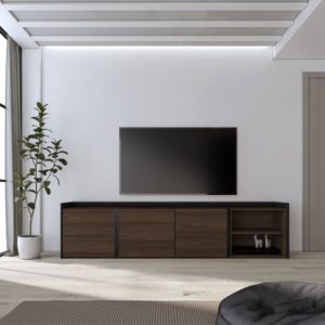 TV-Möbel Holzeffekt dunkler eiche und schwarz 207x35x50cm 207x50x35cm Spanplatte Braun Skraut home Möbel Wohnzimmermöbel TV-Möbel