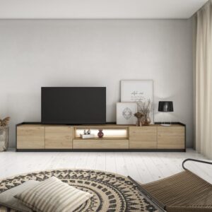 TV-Möbel Holzeffekt eiche und schwarz 310x37x50cm mit Led 310x50x37cm Spanplatte Beige Skraut home Möbel Wohnzimmermöbel TV-Möbel