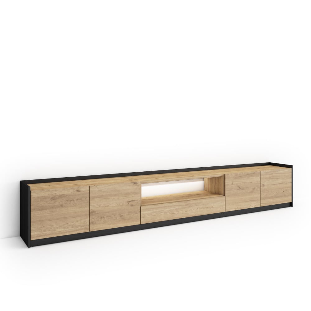 Wohnli Möbelsuche - TV-Möbel Holzeffekt eiche und schwarz 310x37x50cm mit Led
